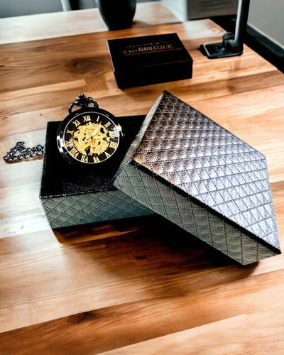 Mechanische Retro Stijl Zakhorloge, Waterdicht, Semi-automatisch - kleur Zwart - Perfect als Cadeau, gravure