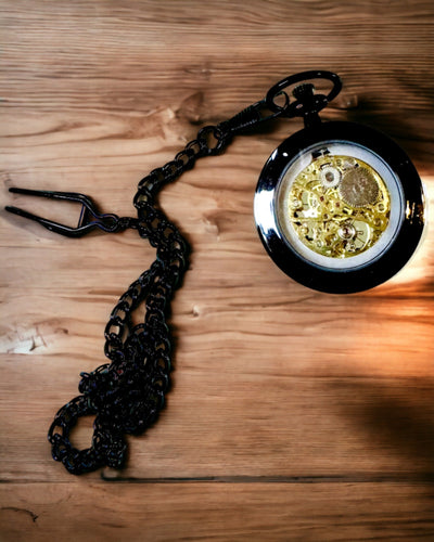 Mechanische Retro Stijl Zakhorloge, Waterdicht, Semi-automatisch - kleur Zwart - Perfect als Cadeau, gravure