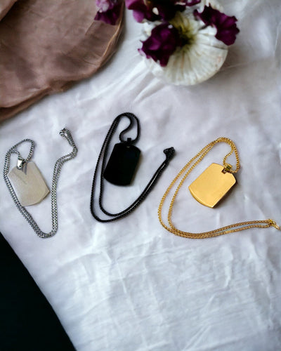Ketting met Dog Tag "Drie Tintjes Stijl" - Identiteitsplaatje - Elegante Hanger van Roestvrij Staal met Gravure Optie
