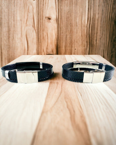 Herenarmband van PU-leer en roestvrij staal met graveermogelijkheid – Verkrijgbaar in twee kleuropties