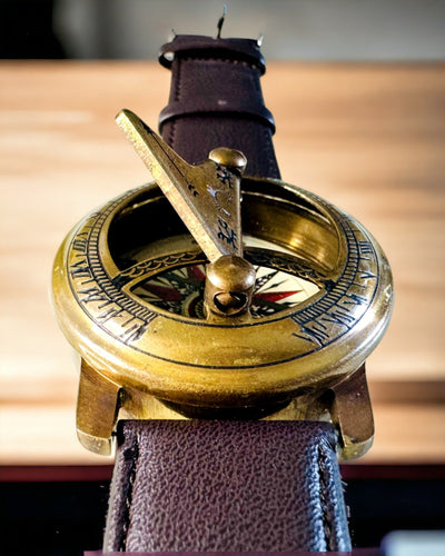 Zonnewijzer met Kompas - Handgemaakt, Authentiek Ambacht, mogelijkheid tot graveren