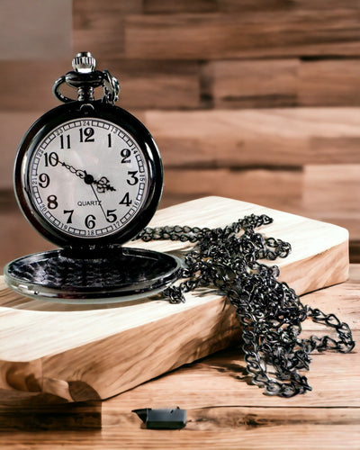 Zwarte zakhorloge "Klassieke Elegantie" met graveermogelijkheid