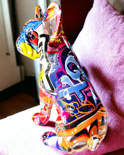 Handgemaakte Franse Bulldog Beeldje in Street Art Stijl met Gravure Optie