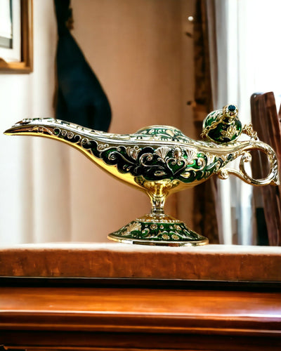 Magische Lamp van Aladdin met Graveeroptie - Variant Donkergroen, verweven met goud