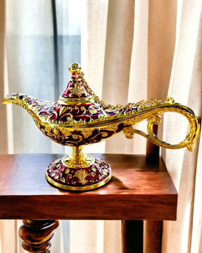 Magische Lamp van Aladdin met Graveeroptie - Bordeaux Variant, verweven met goud