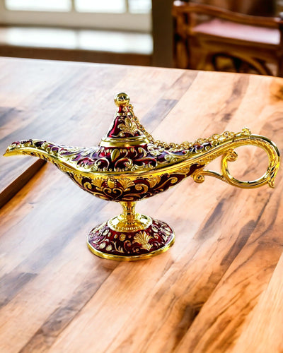 Magische Lamp van Aladdin met Graveeroptie - Bordeaux Variant, verweven met goud