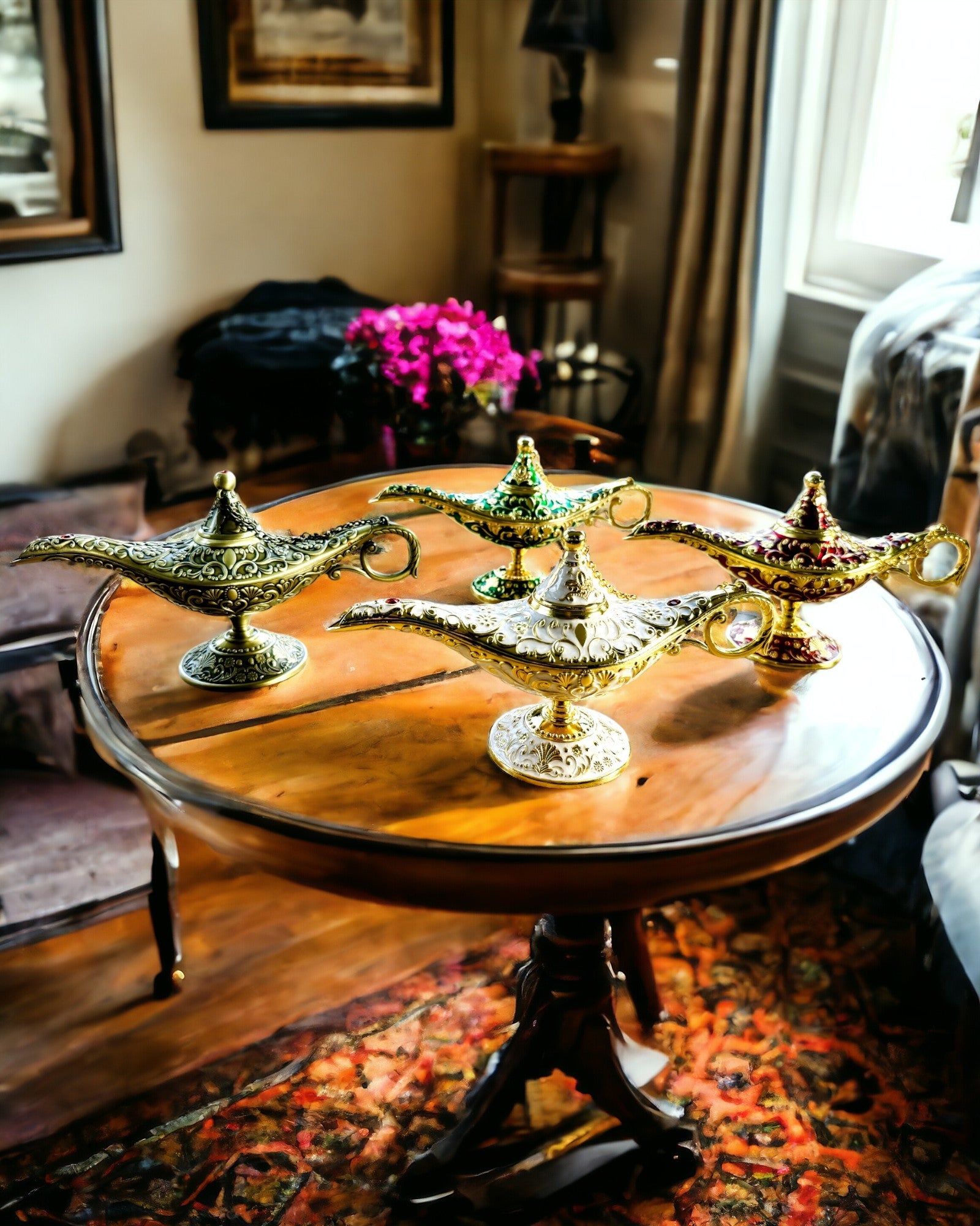 Magische Lamp van Aladdin met Graveeroptie - Variant Donkergroen, verweven met goud