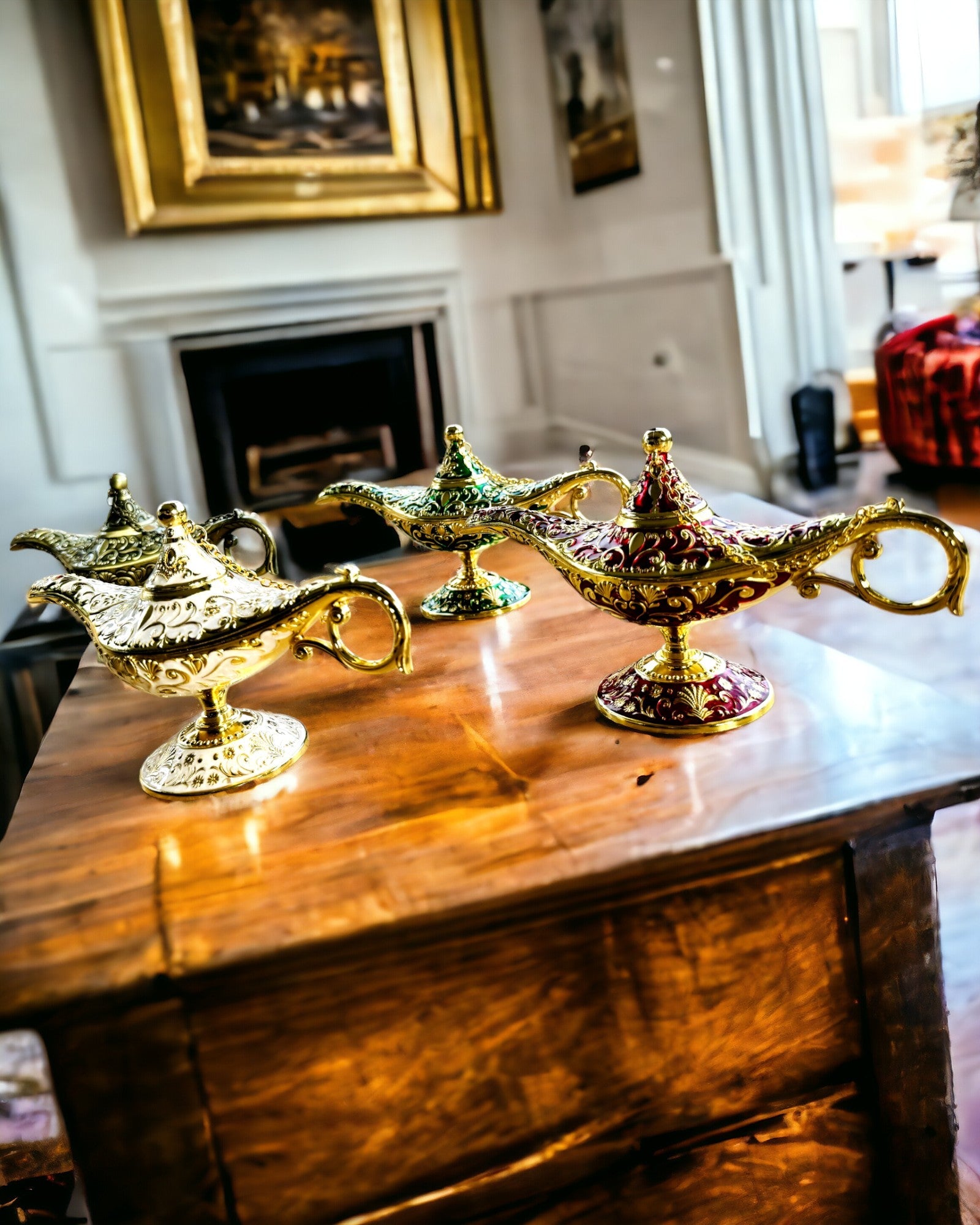 Magische Lamp van Aladdin met Graveeroptie - Witte Variant, verweven met goud