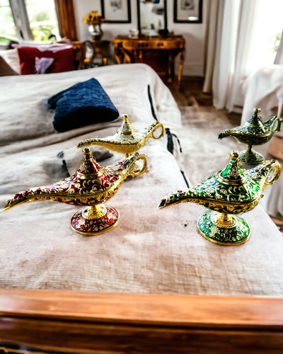 Magische Lamp van Aladdin met Graveeroptie - Witte Variant, verweven met goud