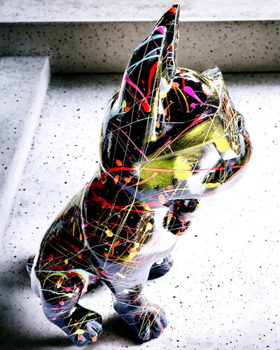 Kolorowy Psiak Artystyczny - Handgeschilderde Franse Bulldog, personalisatie met gravure, ideaal als cadeau