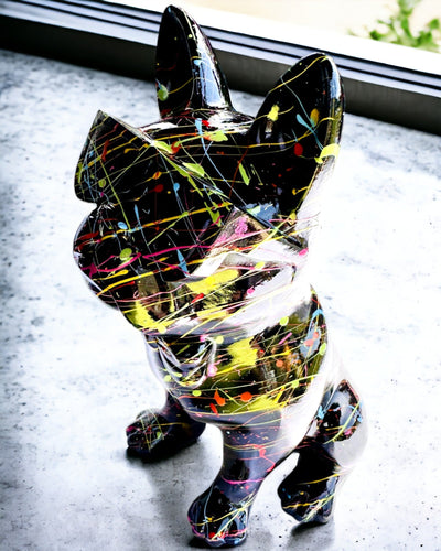 Kolorowy Psiak Artystyczny - Handgeschilderde Franse Bulldog, personalisatie met gravure, ideaal als cadeau