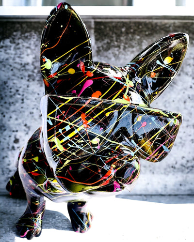 Kolorowy Psiak Artystyczny - Handgeschilderde Franse Bulldog, personalisatie met gravure, ideaal als cadeau