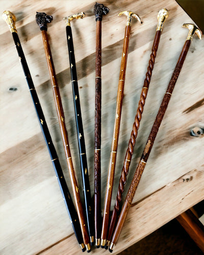 Kompasso Black - Wandelstok - Handgesneden Hout - Exclusieve Editie met Gravure Optie