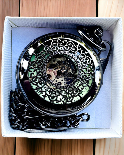 Zakhorloge "Eterna Elegantie", gepersonaliseerd cadeau, graveren. Kleur zwart