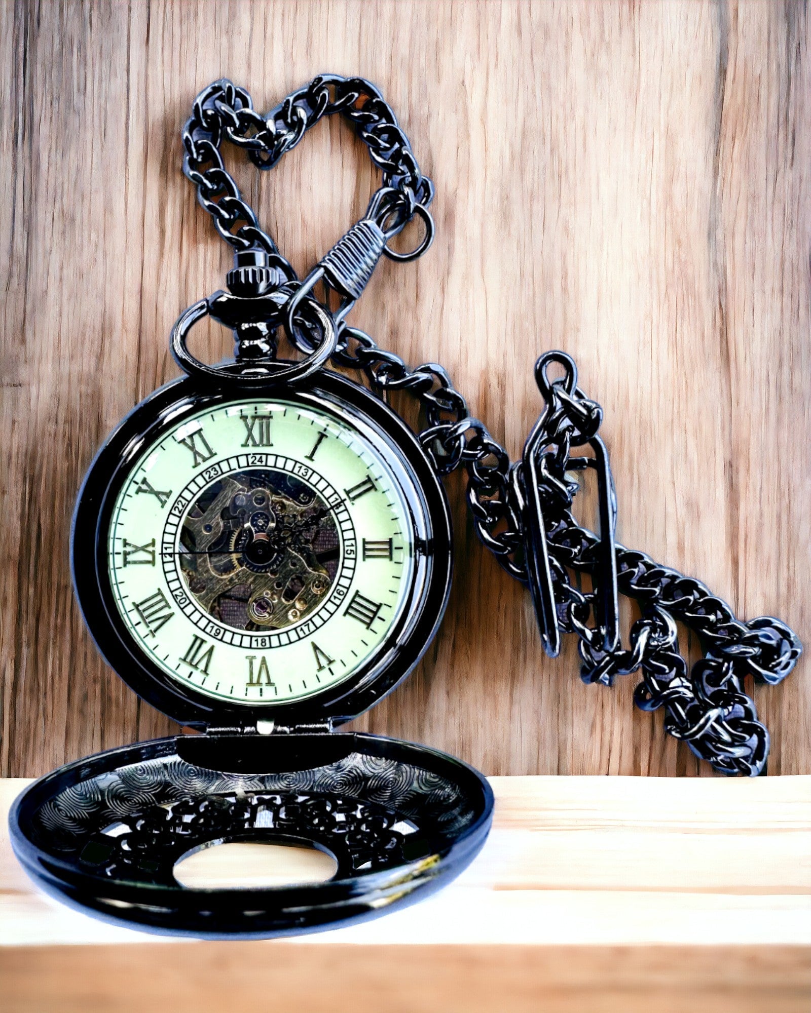 Zakhorloge "Eterna Elegantie", gepersonaliseerd cadeau, graveren. Kleur zwart