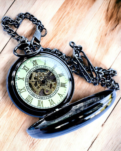 Zakhorloge "Eterna Elegantie", gepersonaliseerd cadeau, graveren. Kleur zwart