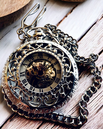 Zilveren zakhorloge "Vintage Elegance" met mogelijkheid tot personalisatie met gravure