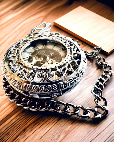 Zilveren zakhorloge "Vintage Elegance" met mogelijkheid tot personalisatie met gravure