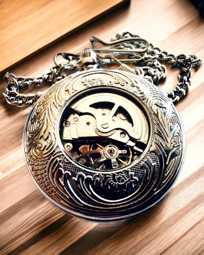 Zilveren zakhorloge "Vintage Elegance" met mogelijkheid tot personalisatie met gravure