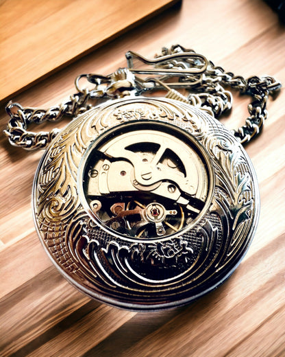 Zilveren zakhorloge "Vintage Elegance" met mogelijkheid tot personalisatie met gravure