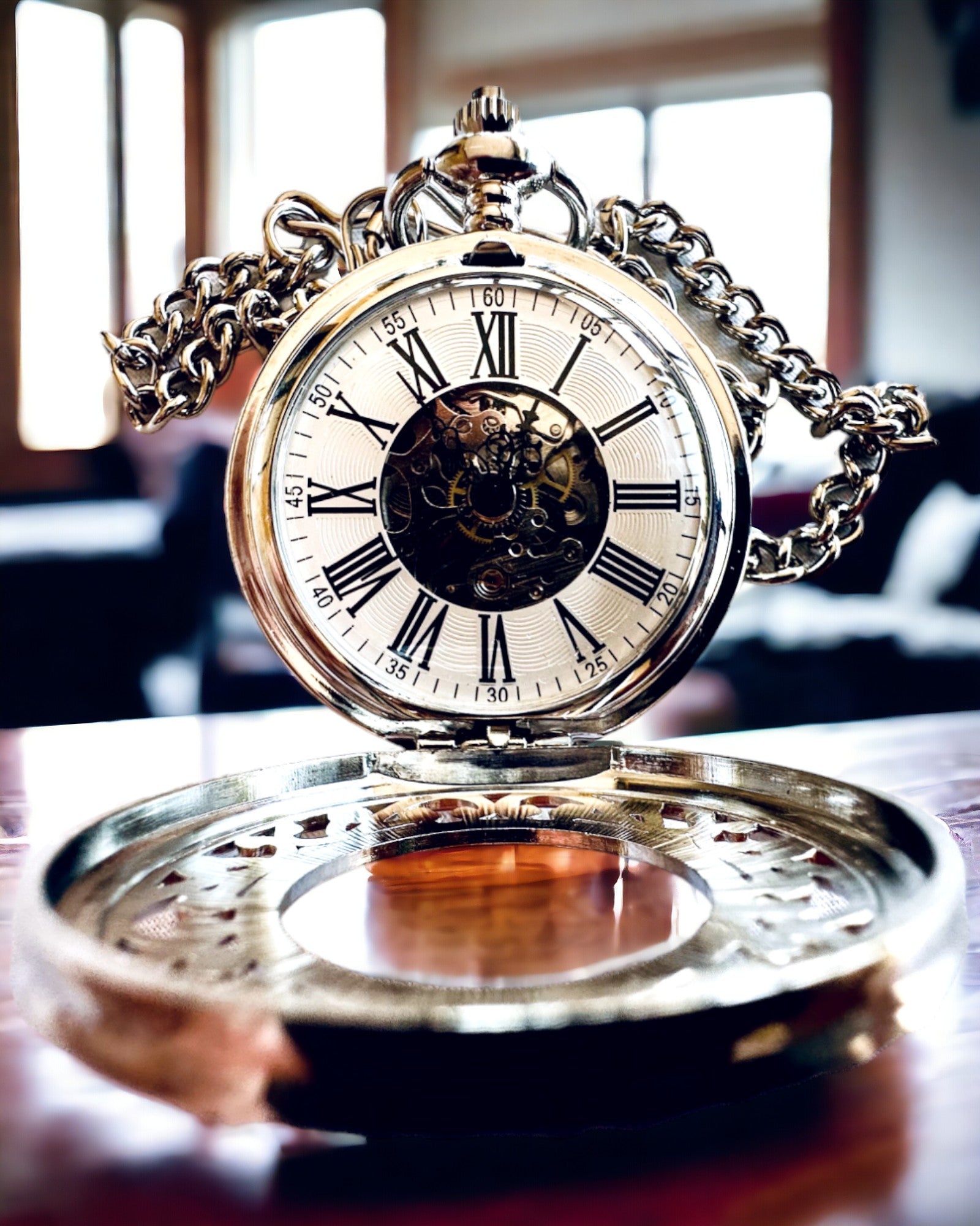 Zilveren zakhorloge "Vintage Elegance" met mogelijkheid tot personalisatie met gravure