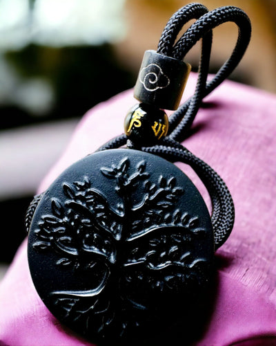 Obsidiaan "Levensboom" Ketting - personalisatie met gravure