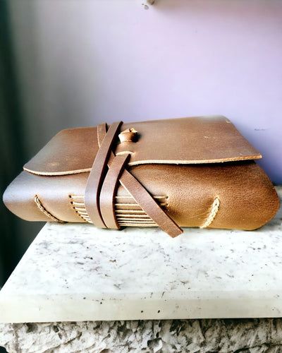 Premium Notitieboek "RetroNotes" – Elegant notitieboek van Echt Leer - 200 pagina's, 120g, notitieboek, schetsboek, bruine kleur, personalisatie met gravure