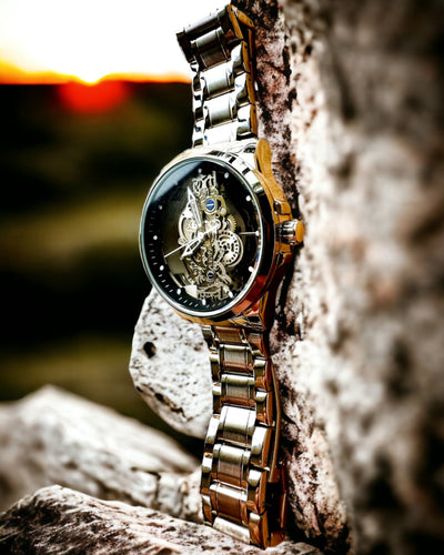 Elegante herenhorloge KIMSDUN Prestige Transparant Mechanisme en Sportieve Elegant, mogelijkheid tot personalisatie met gravure