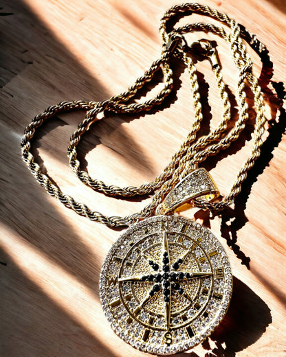 Glamour Stijl Kompas Hanger Ketting met Zirkonia voor Vrouwen en Mannen - gouden kleur, gravure