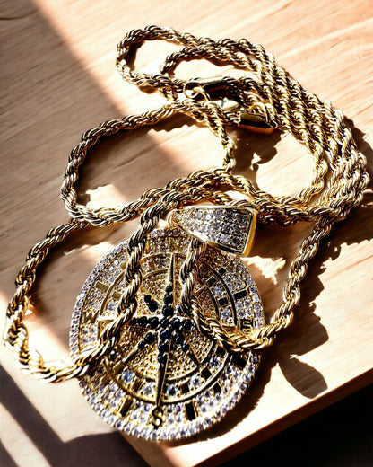 Glamour Stijl Kompas Hanger Ketting met Zirkonia voor Vrouwen en Mannen - gouden kleur, gravure