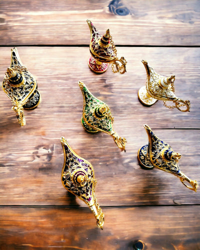 Kleine 4 cm Magische Lamp van Aladdin, sleutelhanger, 6 kleuropties - Betoverde Herinneringen, personalisatie met gravure