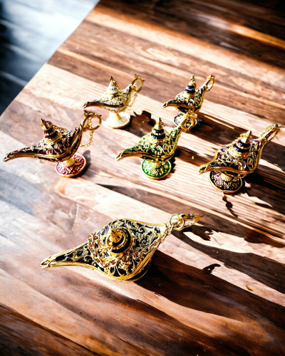 Kleine 4 cm Magische Lamp van Aladdin, sleutelhanger, 6 kleuropties - Betoverde Herinneringen, personalisatie met gravure