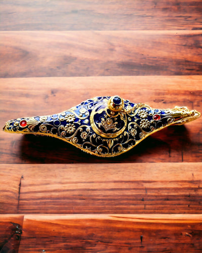 Magische Lamp van Aladdin met Graveeroptie - Donkerblauwe Variant, verweven met goud