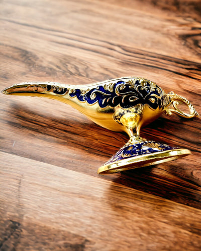 Magische Lamp van Aladdin met Graveeroptie - Donkerblauwe Variant, verweven met goud