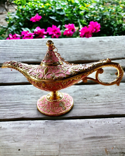 Magische Lamp van Aladdin met Graveeroptie - Roze Variant, verweven met goud