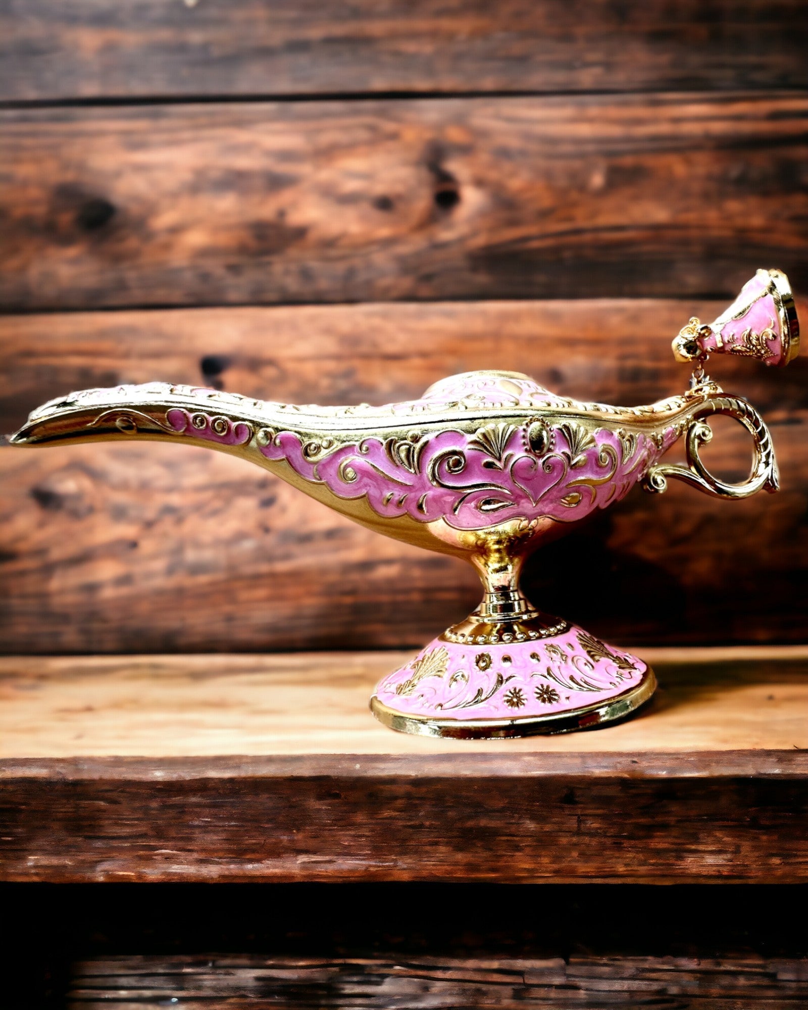 Magische Lamp van Aladdin met Graveeroptie - Roze Variant, verweven met goud