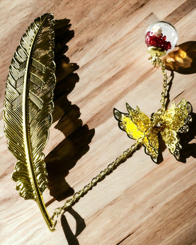 Creatieve Metalen Boekenlegger Retro Vintage Boekenlegger - Veer en Vlinder in Barokstijl