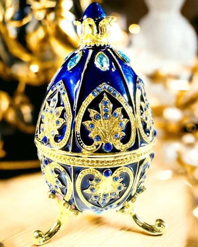 Exclusief Fabergé Ei - donkerblauwe kleur – Decoratieve Sieradendoos van Emaille