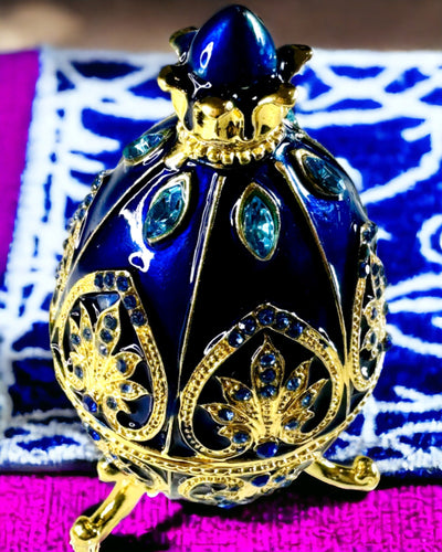Exclusief Fabergé Ei - donkerblauwe kleur – Decoratieve Sieradendoos van Emaille