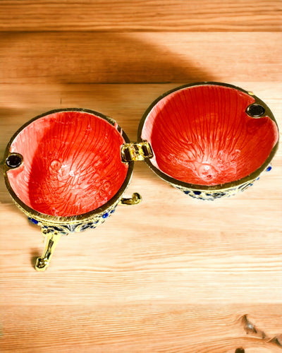 Exclusief Fabergé Ei - donkerblauwe kleur – Decoratieve Sieradendoos van Emaille