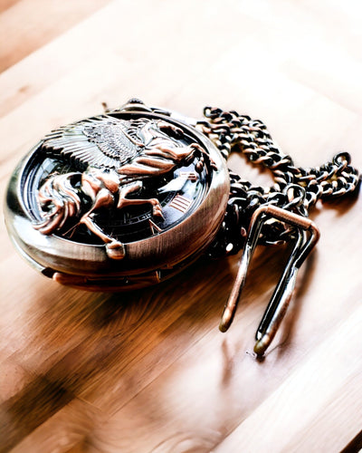 Zakhorloge "Equus Tempus" - Kleur: Bruin, Roségoud met Paardenmotief, mogelijkheid tot personalisatie met gravure