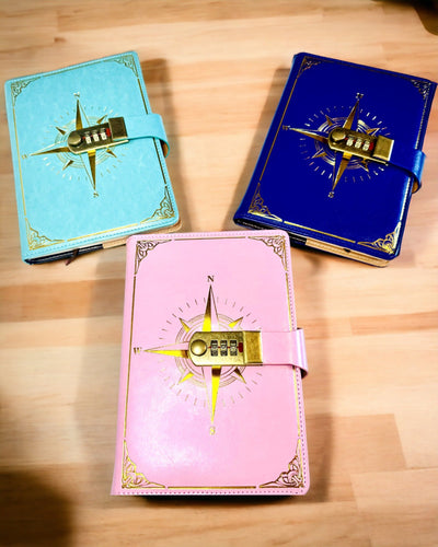 Notitieboek Premium met Cijferslot A5 - Vintage Stijl met Kompas, Japans Design, Kantoorartikelen voor Studenten en Bedrijven. Personalisatie met Gravure