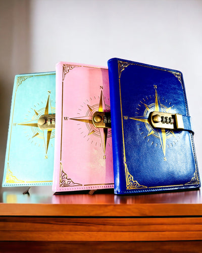 Notitieboek Premium met Cijferslot A5 - Vintage Stijl met Kompas, Japans Design, Kantoorartikelen voor Studenten en Bedrijven. Personalisatie met Gravure