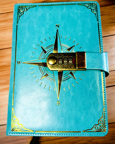 Notitieboek Premium met Cijferslot A5 - Vintage Stijl met Kompas, Japans Design, Kantoorartikelen voor Studenten en Bedrijven. Personalisatie met Gravure