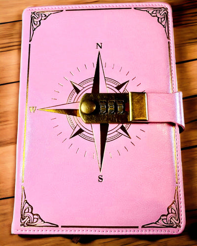 Notitieboek Premium met Cijferslot A5 - Vintage Stijl met Kompas, Japans Design, Kantoorartikelen voor Studenten en Bedrijven. Personalisatie met Gravure