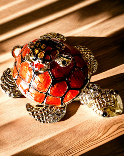 Sieradendoosje "Schildpaddenfamilie" - kleur oranje, personalisatie met gravure