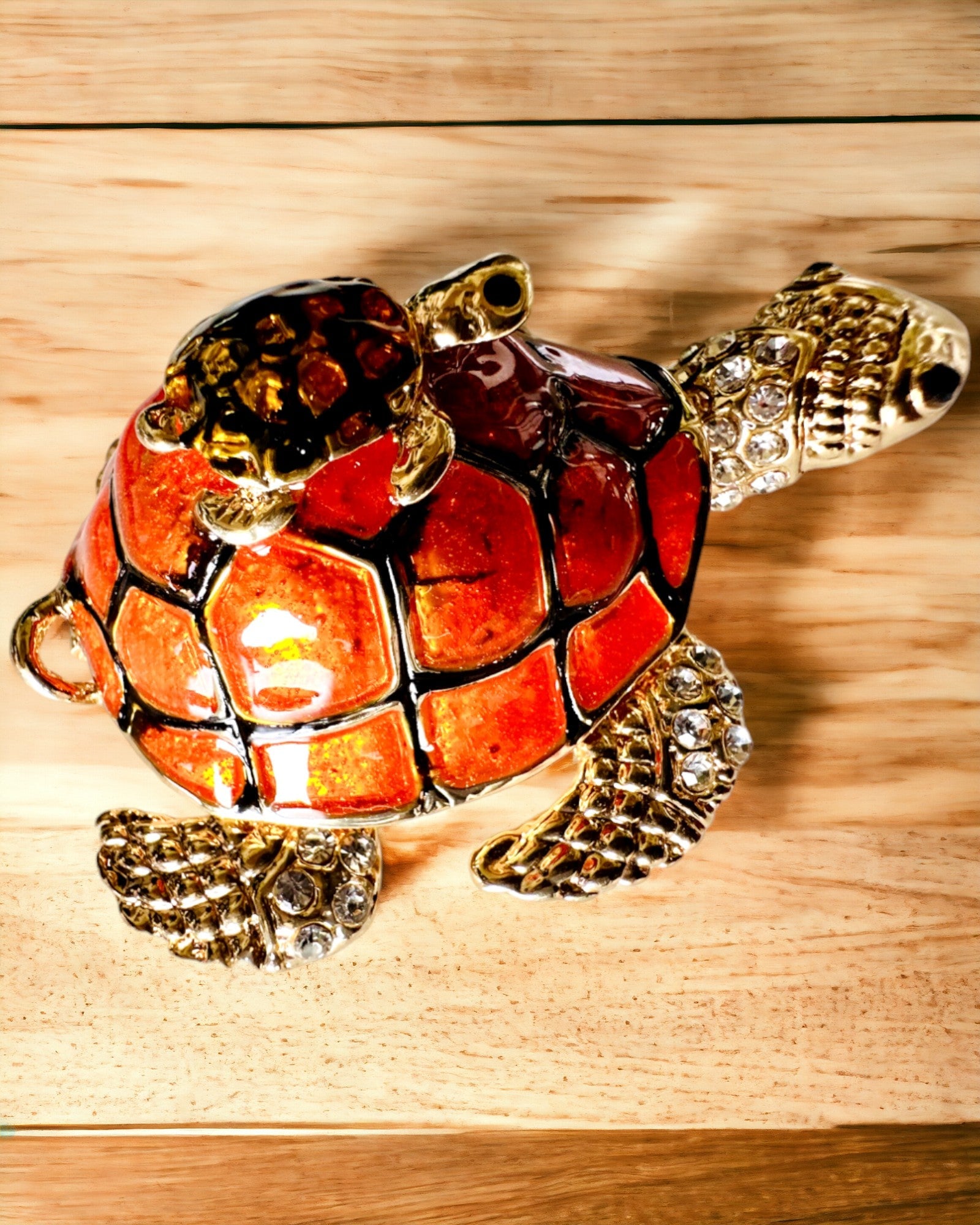 Sieradendoosje "Schildpaddenfamilie" - kleur oranje, personalisatie met gravure