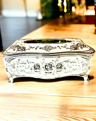 Doosje voor Tissues met Rozenpatroon - Elegante Toevoeging aan het Interieur, wit
