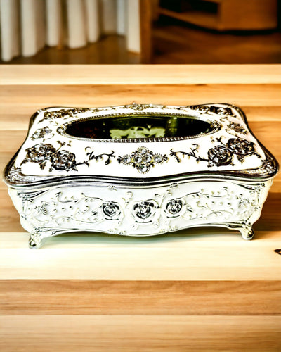 Doosje voor Tissues met Rozenpatroon - Elegante Toevoeging aan het Interieur, wit