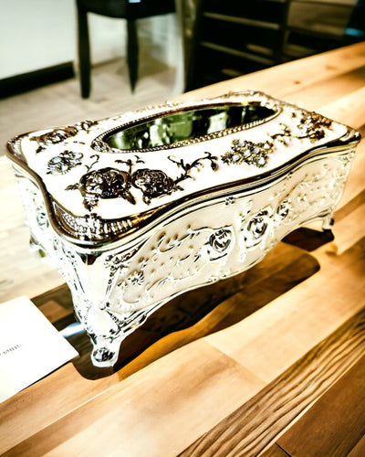 Doosje voor Tissues met Rozenpatroon - Elegante Toevoeging aan het Interieur, wit